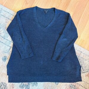 EILEEN FISHER Linen V-neck Sweater Size M Blue
